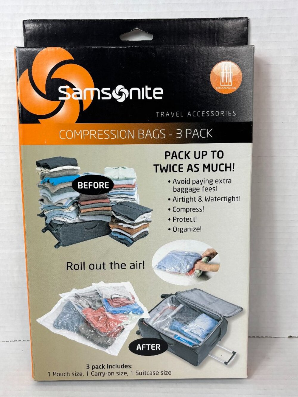 Samsonite Compression Bags 3 Pack Clear Travel Packing Storage Bags New